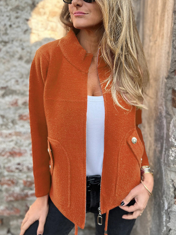 Casual Zipper Drawstring Jacket