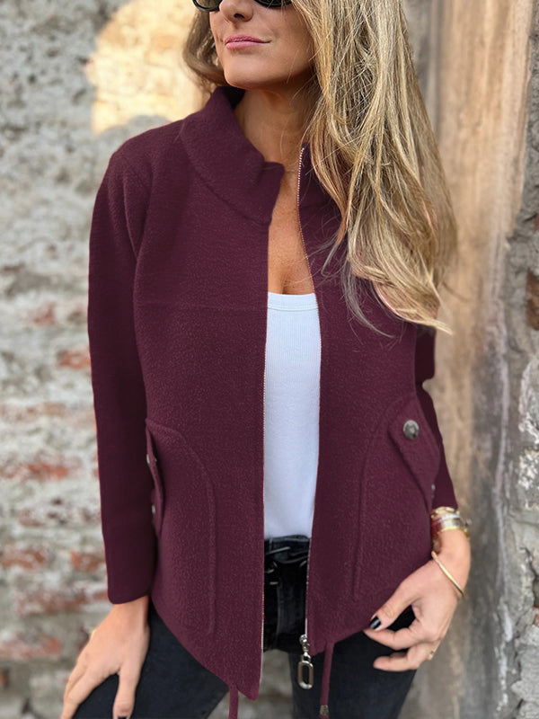 Casual Zipper Drawstring Jacket