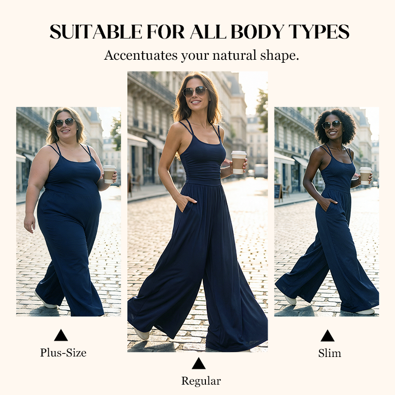 ☀️ Women's Summer Jumpsuit – Thin Straps, Fitted Waist, Wide Legs, Breathable and Slim Fit