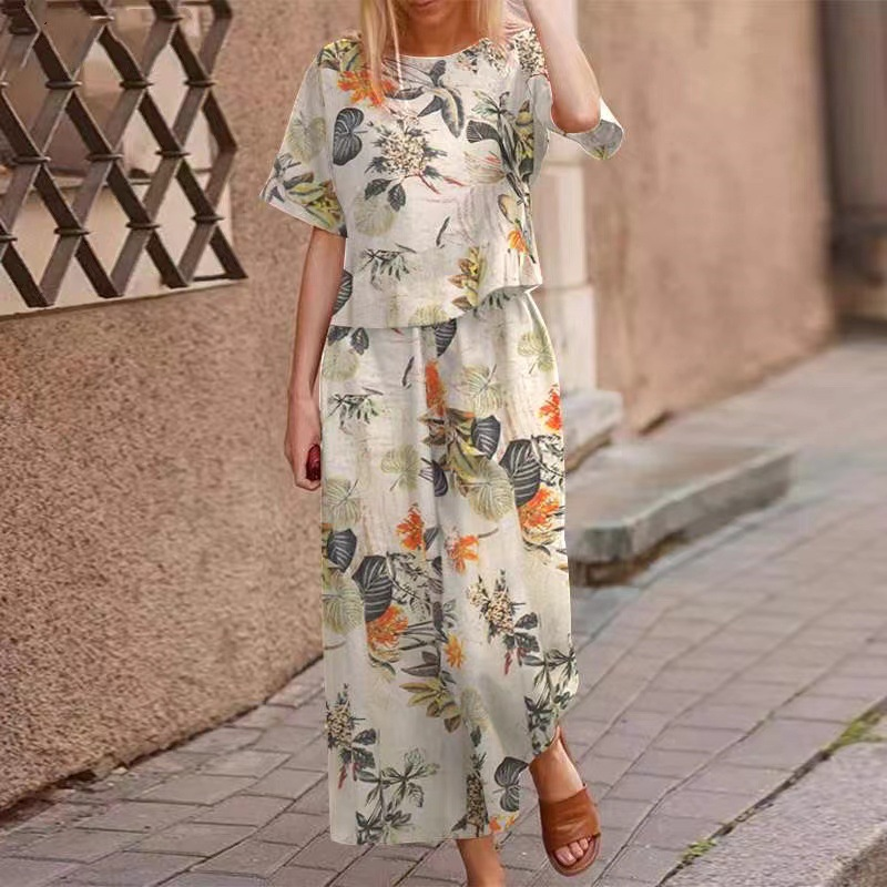 Women's Loose Print Top ＆ Pants 2-Piece Set